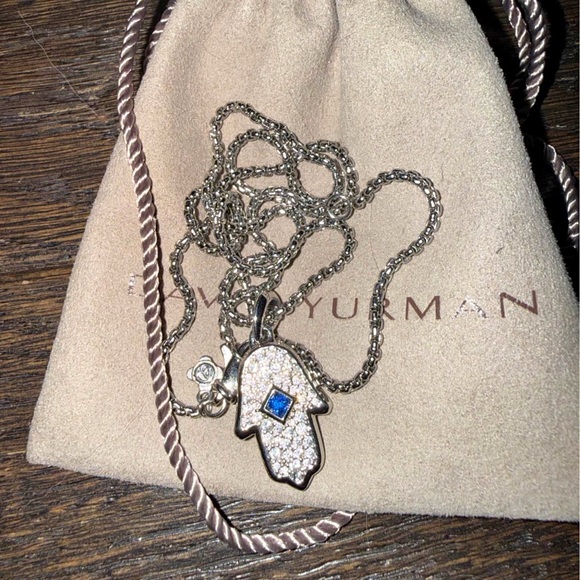 David Yurman 18k White Gold Hamsa Amulet and Chain - Picture 3 of 7